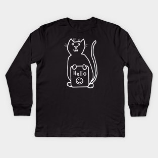 Whiteline Cute Cat says Hello Kids Long Sleeve T-Shirt